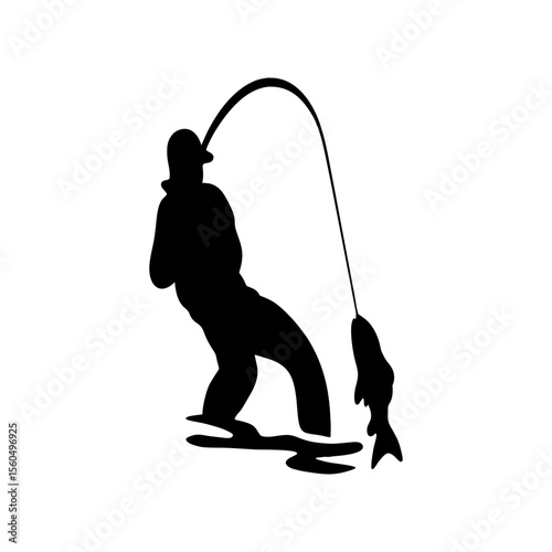 A Silhouette Icon of a Fisherman
