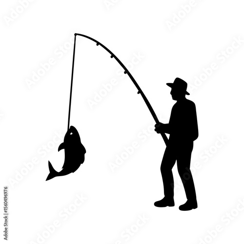 A Man is Fishing with a Fishing rod Silhouette Icon