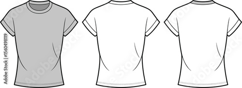 Men's Classic Short Sleeve Raglan Henley T-Shirt Mockup Template: Front, Back, and Plain Views for Apparel Design and Fashion Illustration, Vector Outline.