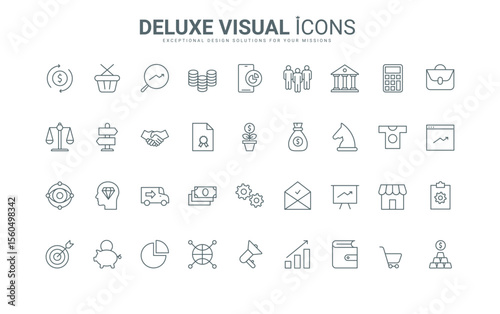 Finance, market success strategy thin black and red line icons set vector illustration. Outline business organization and vision of growth by trend charts, symbols of startup and team management