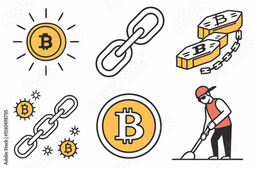 Set of 16 Blockchain Icons Cryptocurrency Bitcoin and Digital Finance Elements