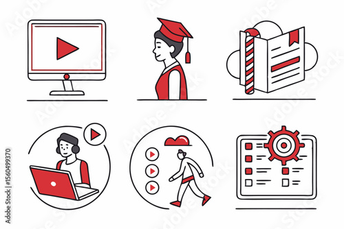 Sixteen E learning Icons Play Webinar Learning and More