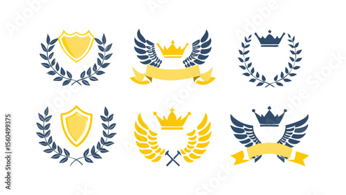 Elegant Heraldic Crest and Crown Designs Royalty, Achievement, and Victory Symbols