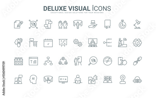 Online webinar or lecture of teacher, book , help of book thin black and red outline symbols, vector illustration. Training, learning process of student and expert skills growth line icons set