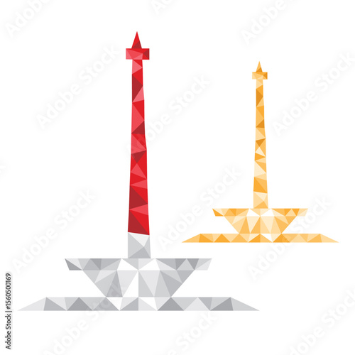 Monas in polygonal low poly Vector. Monas in indonesia flag color polygon