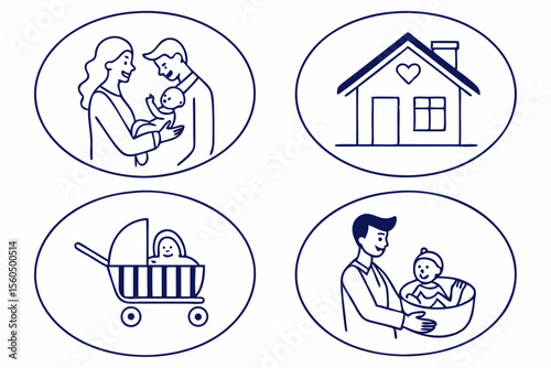 Sixteen Family Icons Parents Baby and Home Related Images