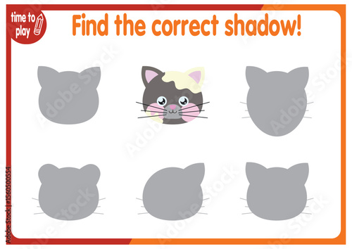 find the correct shadow shape. Kids educational puzzle. Funny little wild mammal cartoon character. Find the correct silhouette. Kids logic educational task. Vector	
