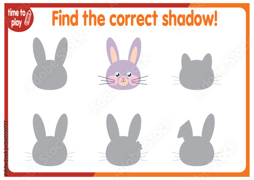 find the correct shadow shape. Kids educational puzzle. Funny little wild mammal cartoon character. Find the correct silhouette. Kids logic educational task. Vector	

