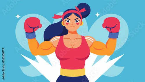 A muscular and powerful female boxer proving that strength and femininity are not mutually exclusive.. Vector illustration