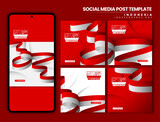 Set of carousel background post with irregular waving indonesian flag design for indonesia independence day