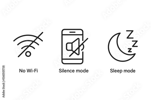 No wi-fi silence mode sleep mode icons vector icon isolated illustration
