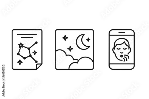 Line art astrology poster moon stars female face smartphone icons vector icon isolated illustration