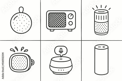Set of simple smart home device icons including speaker and diffuser vector icon isolated illustration