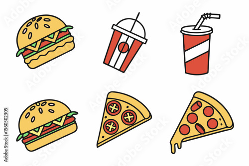 Set of 16 Food Icons Burger Pizza Drink
