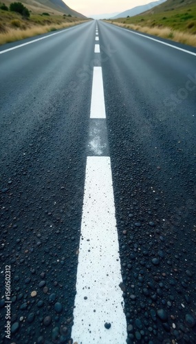 Wallpaper Mural Crisp White Line on Dark Asphalt Road Stretching to Horizon - Graphic Element for Journey, Direction, Simplicity Concepts Torontodigital.ca