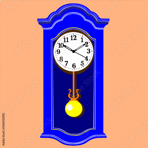 This is a vector illustration of an antique wall clock with a pendulum in a classic style and color."