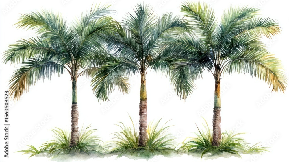 Naklejka premium Watercolor Painting of Three Palm Trees
