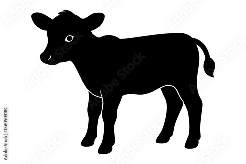 Simple black silhouette of a young calf standing against a white background