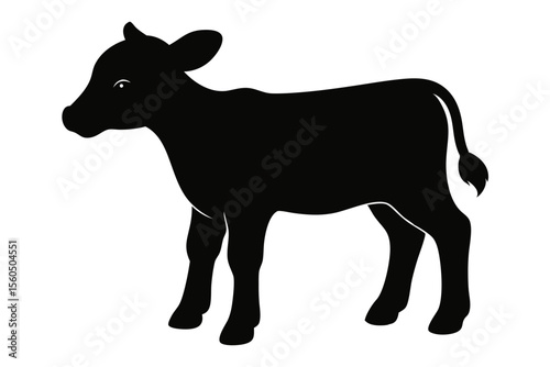 Black silhouette of a young calf standing on a white background