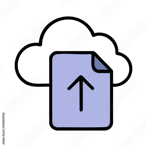 Outline icon of cloud upload with file and upward arrow symbol