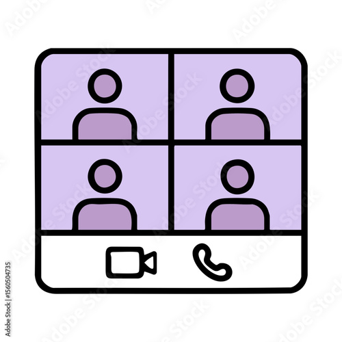 Outline video call interface icon with four meeting participants shown