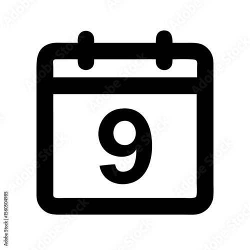 Clean Minimalist Calendar Icon Day 9 Vector Illustration