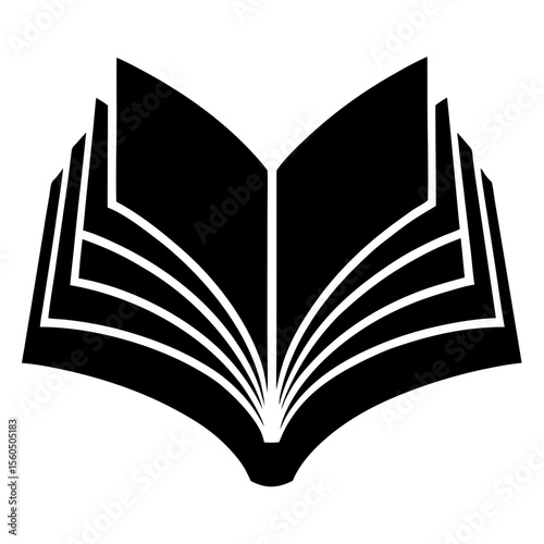 Open black book with fanned pages on a white background icon
