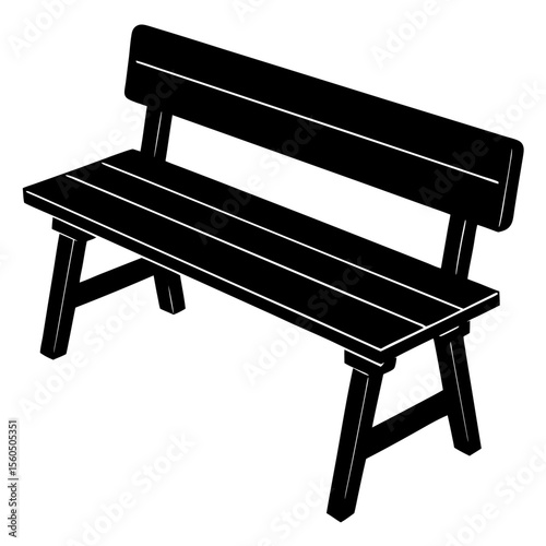 Simple black silhouette of a wooden park bench with a backrest