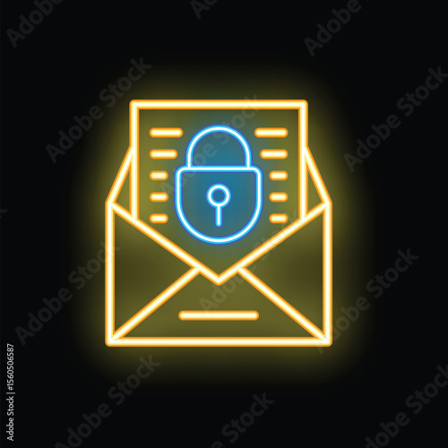 Neon icon representing secure email communication, highlighting data protection and privacy in digital correspondence