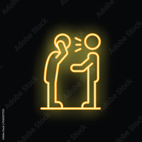 Yellow neon sign of a man rejecting a proposal from another man