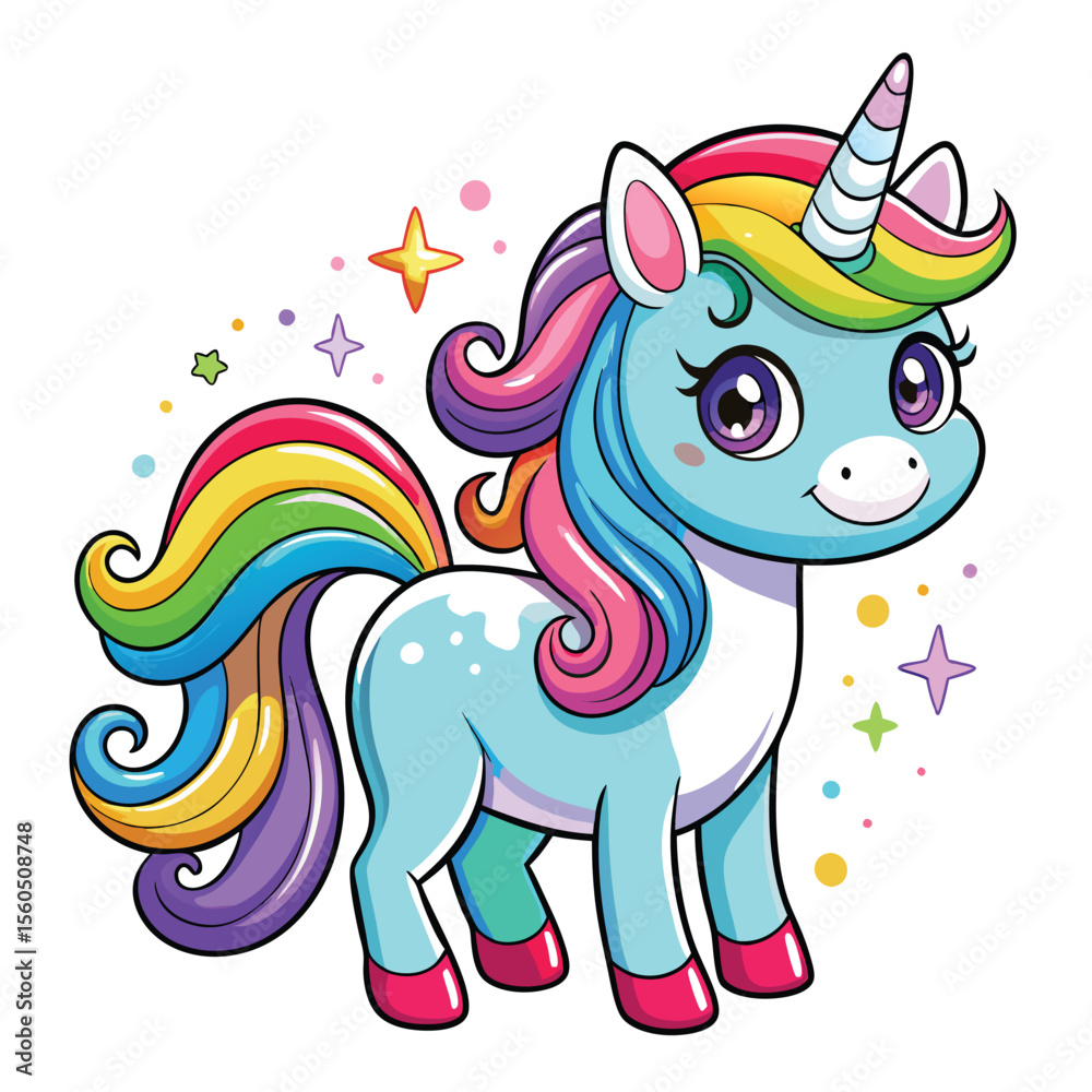Fototapeta premium Colorful Fantasy Unicorn with Sparkles and Stars