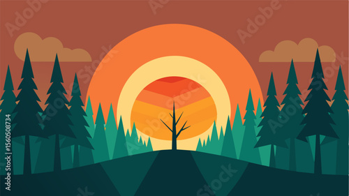 A sunrise peeking through a forest of trees representing the potential for regrowth and revitalization in the brain.. Vector illustration