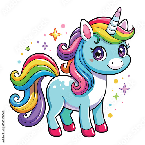 Colorful Fantasy Unicorn with Sparkles and Stars