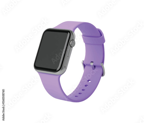 Floating Smartwatch Mockup with Purple Band on Dark Background