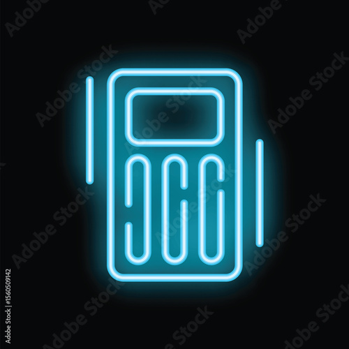 Bright blue neon calculator glowing on black background