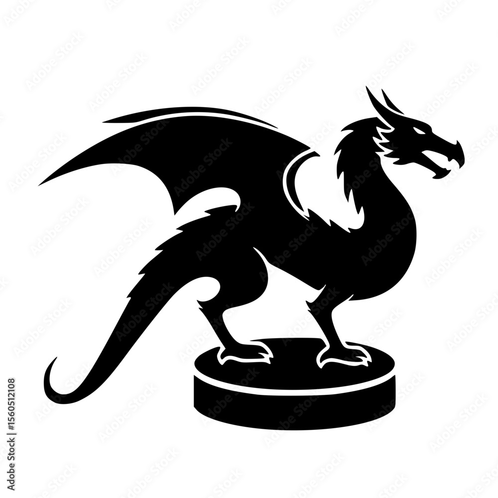 Fototapeta premium Vector - Black silhouette of dragon figure on a pedestal 