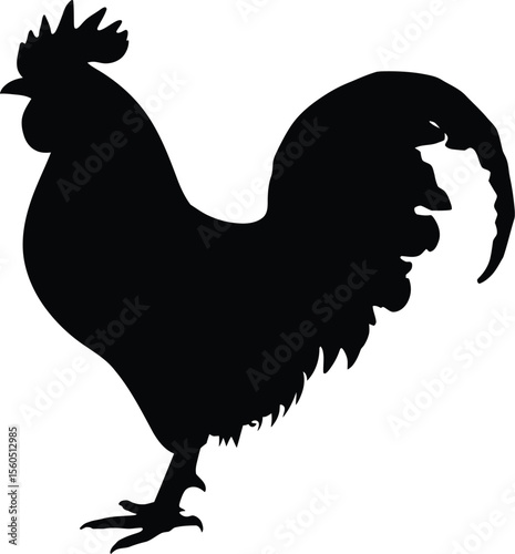 Majestic rooster silhouette farm animal illustration