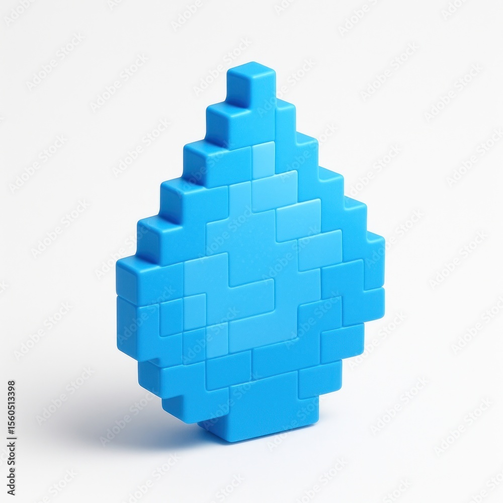 Fototapeta premium Pixelated blue water droplet illustration.