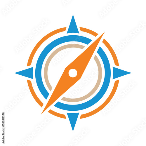Orange blue beige compass rose directional navigation travel exploration