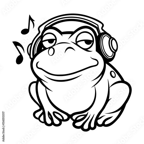 A frog wearing headphones with musical notes winking animal