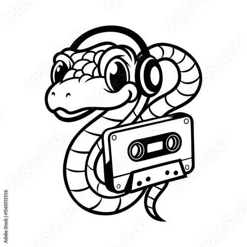 Cartoon cobra snake with headphones cassette tape animal music