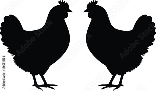 Two chicken silhouettes facing each other farm animals