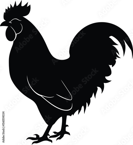 Majestic rooster silhouette farm animal illustration