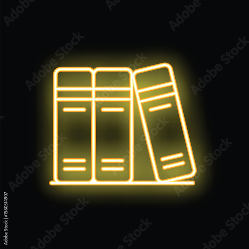 Yellow glowing neon line books icon isolated on black background