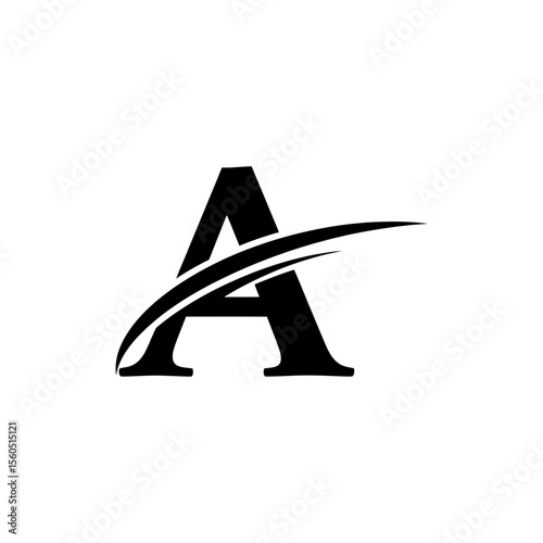 A graphic representation of the letter a in black with a curved line extending from the right side across it