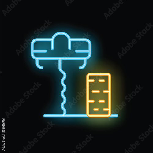 Glowing neon line wine corkscrew icon isolated on black background. Vector illustration