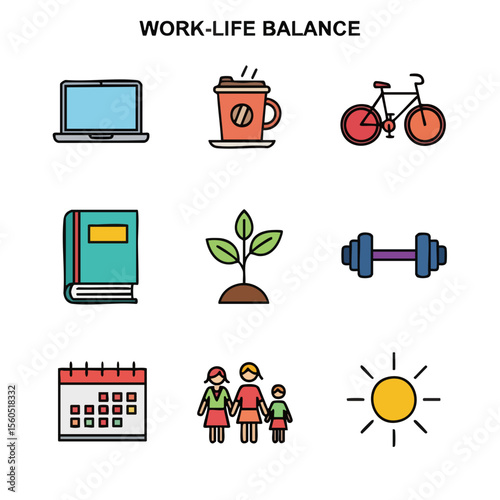 Flat Style Work Life Balance Activity Object Illustration Design