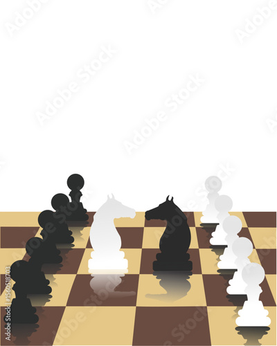 Chess Game Black and White Knights Facing Each Other
