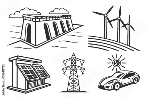 set of wind mill icons