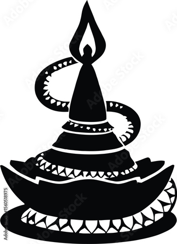 Traditional Oil Lamp Silhouette with Curved Handle and Decorative Base in Cultural Minimalist Style